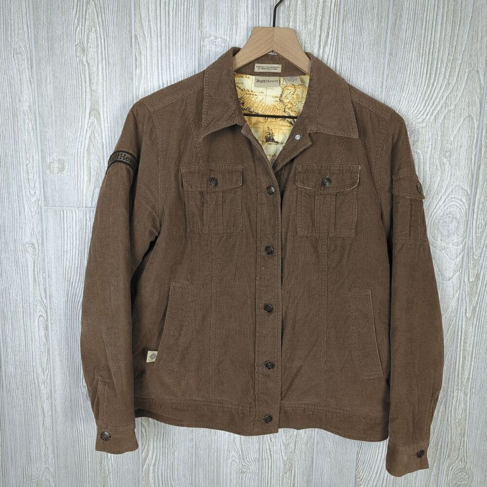 Ruff Hewn Brown Canvas Jacket Womens Medium 100% Cotton Quilted Button Front